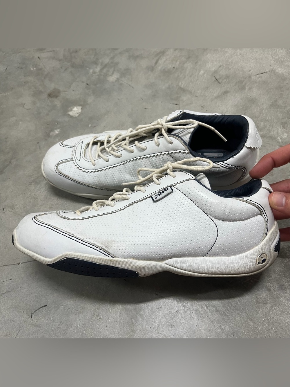 Piloti Mens Size 10 Scuderia Driving Shoes White/Navy Leather Lace-Up Low Top